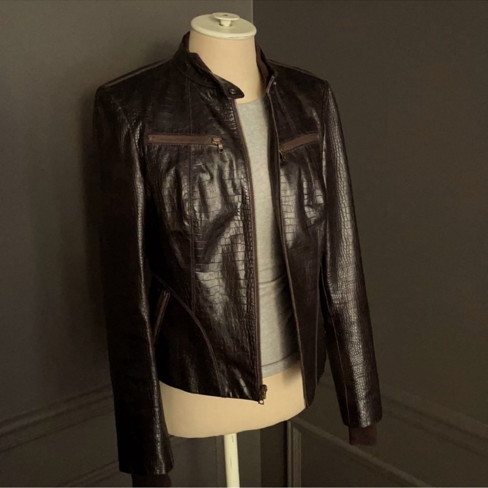 DKNY Chocolate Leather Moto Jacket